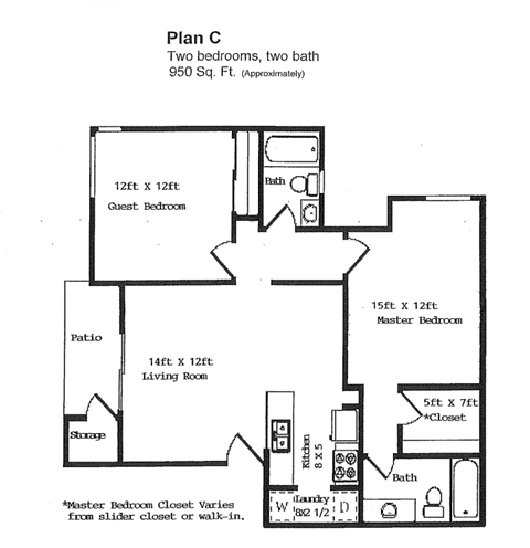 Two Bedroom/Two Bath Floor Plan at Riverview Springs, Oceanside, CA, 92058, California